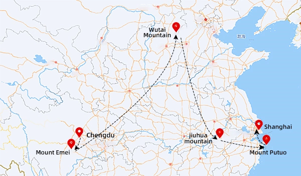 Tour di 12 giorni alle Quattro Montagne Sacre del Buddhismo